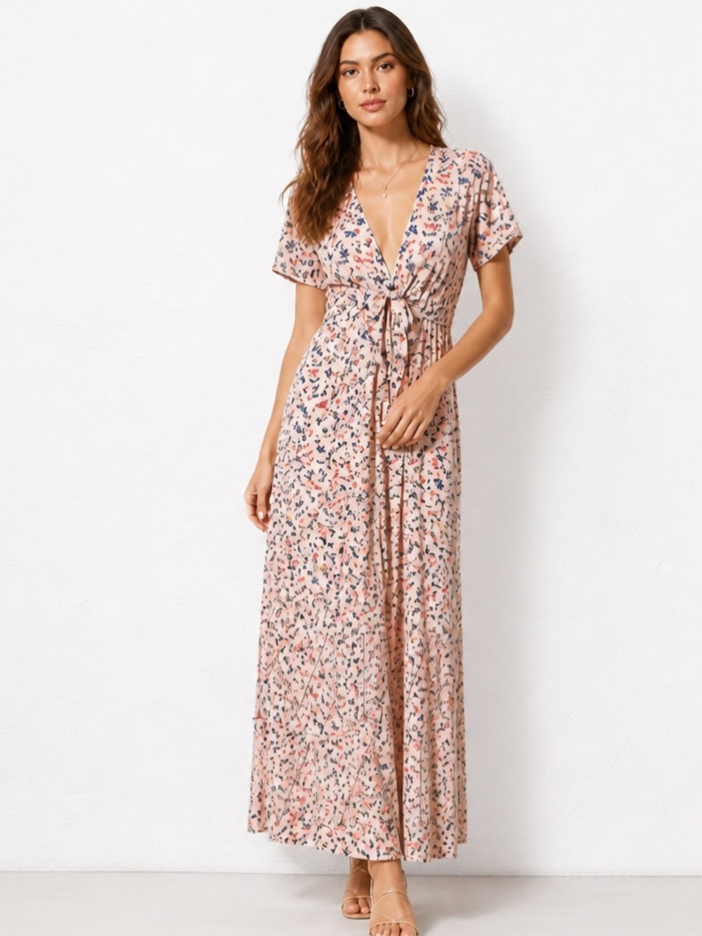 VALENCIA VINE Anthropologie Allison Maxi Dress Pink Blue Floral Boho Empire Long
